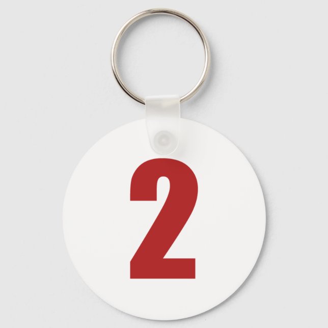 Number 2  in red on white button keychain schlüsselanhänger (Vorderseite)