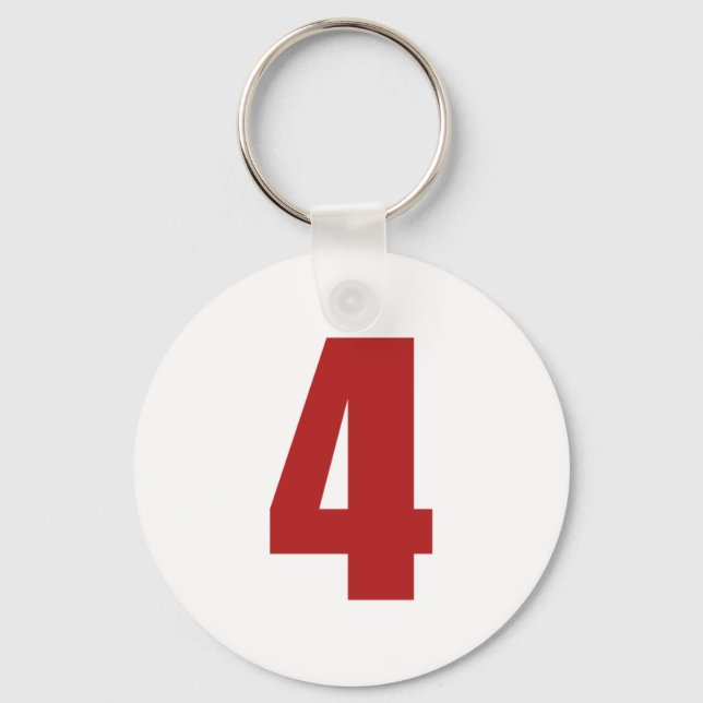 Number 4  in red on white button keychain schlüsselanhänger (Vorderseite)