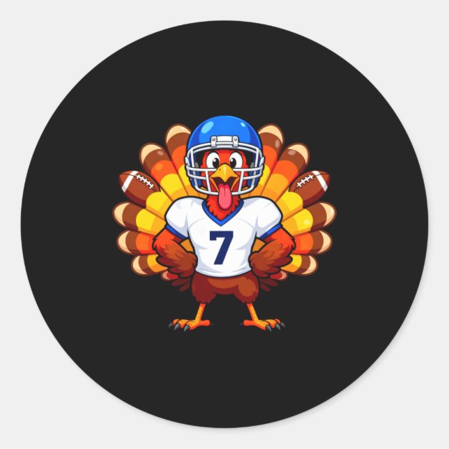 Number 7 Funny Thanksgiving Football Turkey Men Wo Runder Aufkleber (Vorderseite)