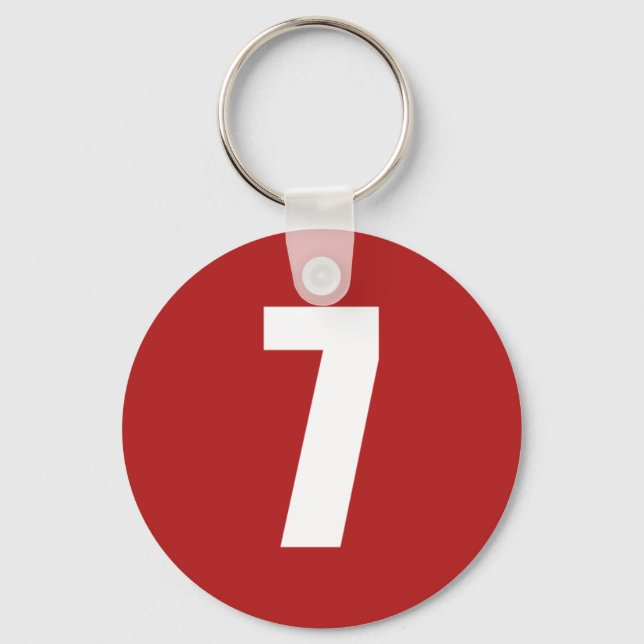 Number 7  in white on red button keychain schlüsselanhänger (Vorderseite)