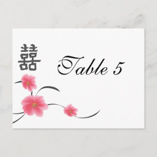Number Card Cherry Blossom Double Happiness Postkarte