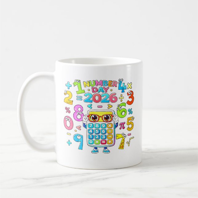 Number Day 2026 Calculator Math Design for Kids Kaffeetasse (Links)