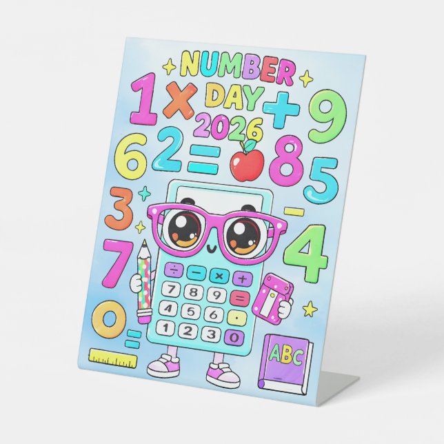 Number Day 2026 Cute Calculator Math Design Sockelschild (Vorderseite)