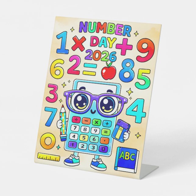 Number Day 2026 Cute Calculator Math Design Sockelschild (Vorderseite)