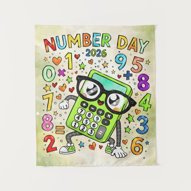 Number Day 2026 Cute Maths Calculator Poster Wandteppich (Vorderseite)