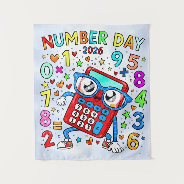 Number Day 2026 Cute Maths Calculator Poster Wandteppich (Vorderseite)