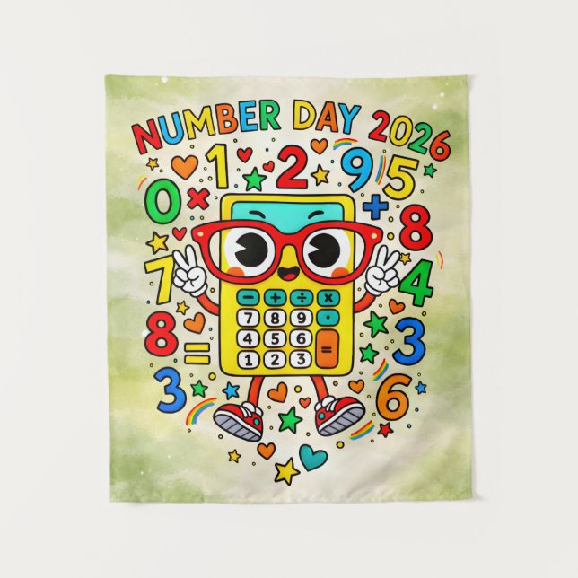 Number Day 2026 Cute Maths Poster for Kids Wandteppich (Vorderseite)