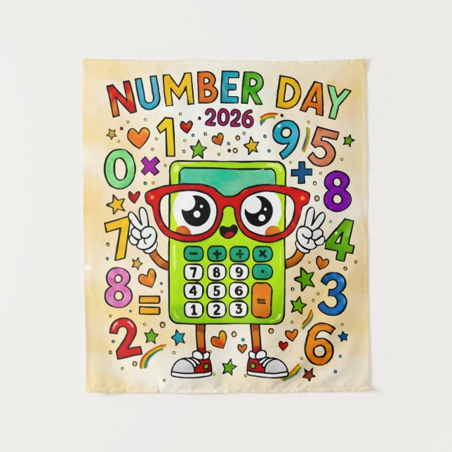 Number Day 2026 Cute Maths Poster for Kids Wandteppich (Vorderseite)