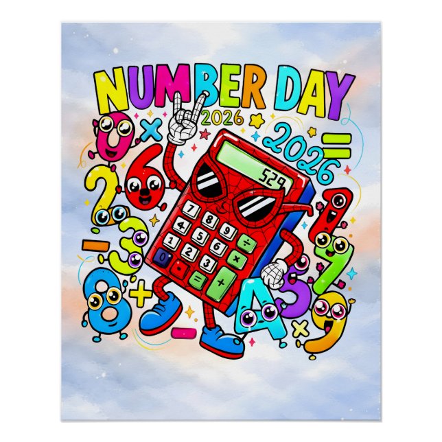 Number Day 2026 Fun Maths Sticker for Kids Poster (Vorderseite)