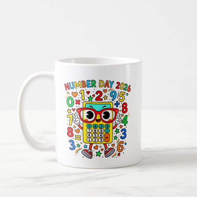 Number Day 2026 Owl Calculator Math Design Kaffeetasse (Links)