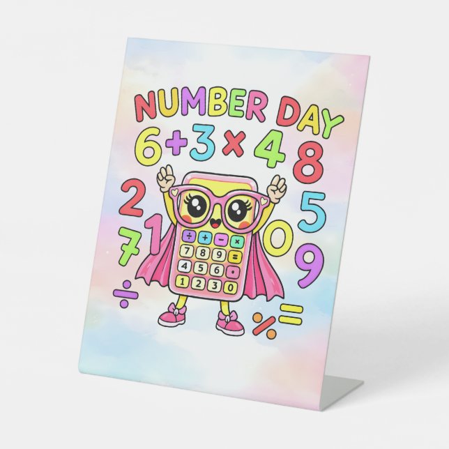 Number Day Cute Calculator Character Design Sockelschild (Vorderseite)