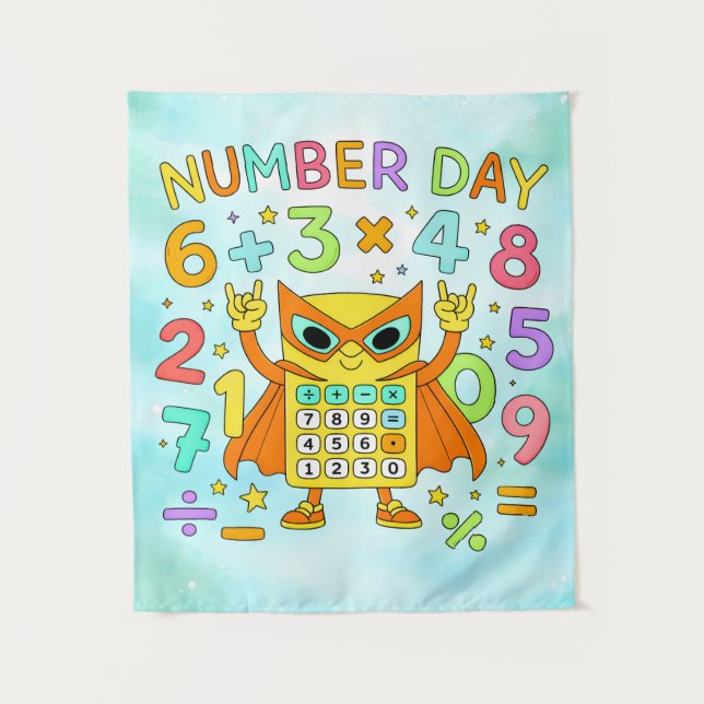 Number Day Cute Maths Calculator Owl Poster Wandteppich (Vorderseite)