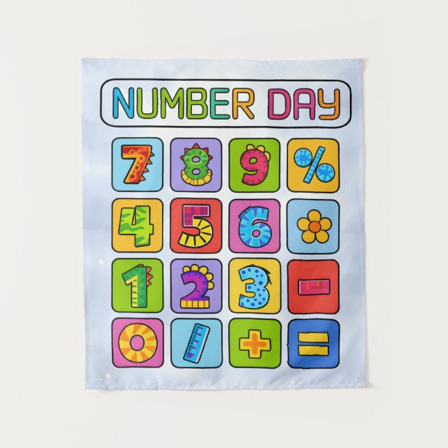Number Day Math Icons Calculator Design Wandteppich (Vorderseite)