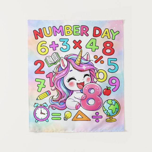 Number Day Unicorn Math Numbers Design Wandteppich (Vorderseite)