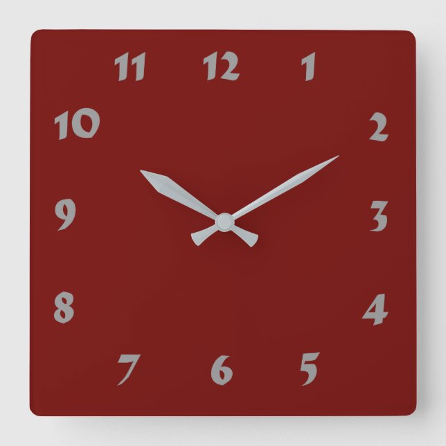 Numberable Dark Red Clock Quadratische Wanduhr (Vorderseite)