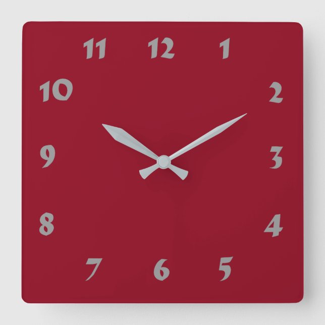 Numberable Dark Red Clock Quadratische Wanduhr (Vorderseite)