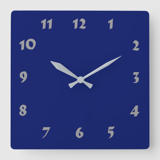 Numberable Navy Blue Clock Quadratische Wanduhr (Vorderseite)