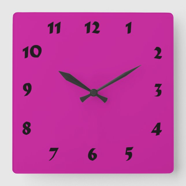 Numberbare Hot-Pink-Uhr Quadratische Wanduhr (Vorderseite)