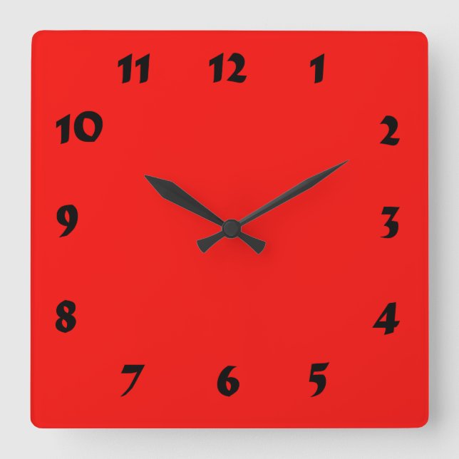 Numberbare Neon Bright Red Clock Quadratische Wanduhr (Vorderseite)