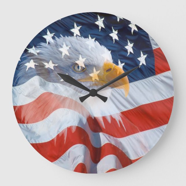 Numberless Patriotic Bald Eagle und American Flag Große Wanduhr (Vorderseite)