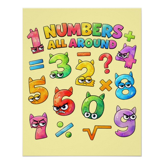 Numbers All Around Maths Poster for Kids UK  (Vorderseite)