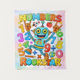 Numbers Rockstar Cute Robot Math Design Wandteppich