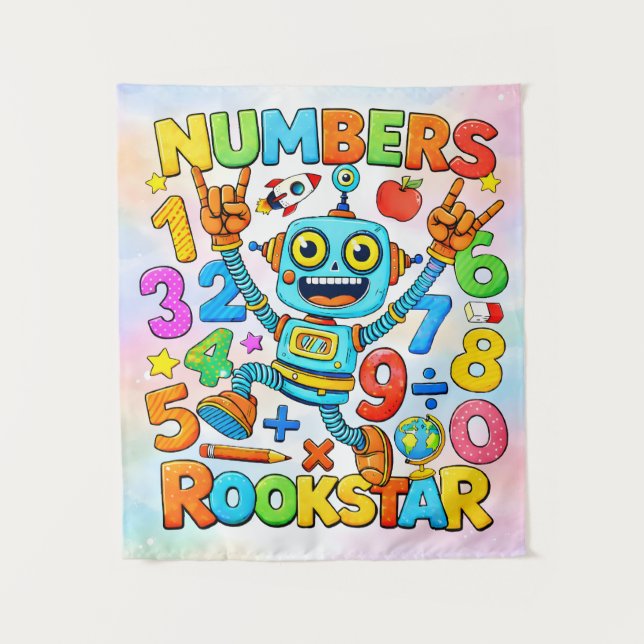 Numbers Rockstar Cute Robot Math Design Wandteppich (Vorderseite)