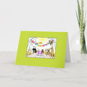 Numeral 11 Candle Animals Birthday Card Karte