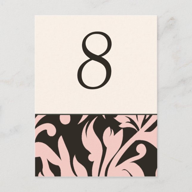 Numerische Tischkarten Hochzeitsempfang Rosa Braun Postkarte (Vorderseite)