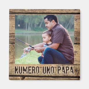 Numero Uno Papa im rustikalen, holzGerahmten Foto Magnet