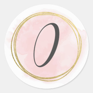 Nummer 0 Zero Monogram Blush Rosa Wasserfarbe Gold Runder Aufkleber