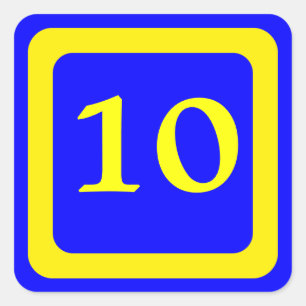 Nummer 10, blauer Hintergrund, gelber Rahmen Quadratischer Aufkleber