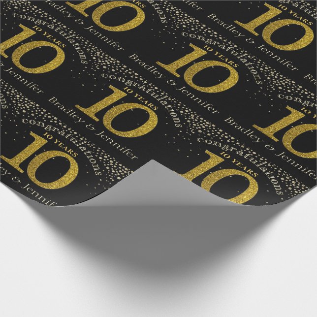 Nummer 10 Glitzer Gold Jubiläumswrapping Paper Geschenkpapier (Ecke)