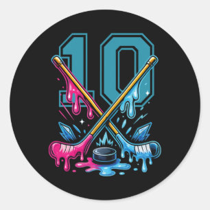 Nummer 10 Jahre Eiscreme-Tropf-Hockey 10. Geburtst Runder Aufkleber