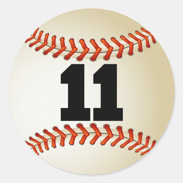 Nummer 11 Baseball Runder Aufkleber (Vorderseite)