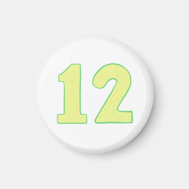 Nummer 12 Magnet mit gelb und grün (Vorne)
