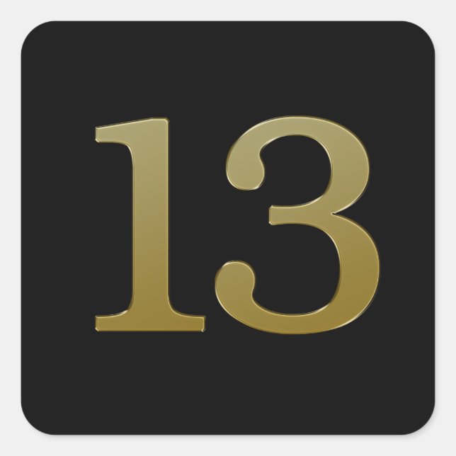 Nummer 13 Gold Square Sticker (Vorderseite)