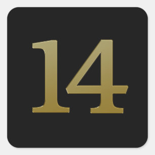 Nummer 14 Gold Square Sticker