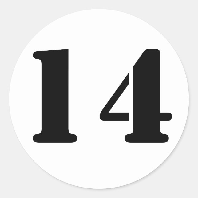 Nummer 14 Vierzehn weiße Stift Zahlen von Janz Runder Aufkleber (Vorderseite)
