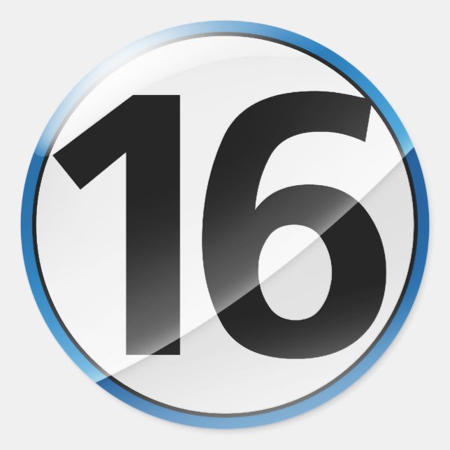 Nummer 16 blaue Aufkleber (Vorderseite)