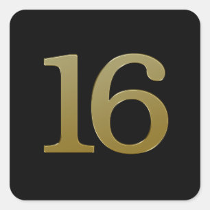 Nummer 16 Gold Square Sticker