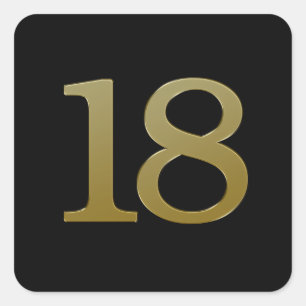Nummer 18 Gold Square Sticker
