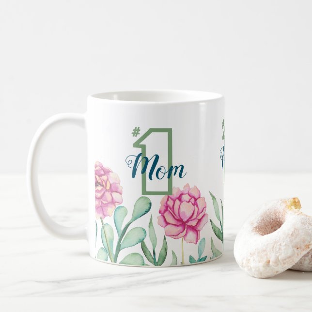 Nummer 1 Mama, Peony Garden Kaffeetasse (Mit Donut)