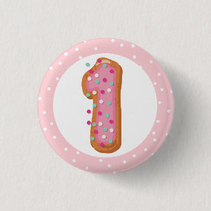 Nummer 1 One Pinke Glasur Donuts Baby Erstes Gebur Button