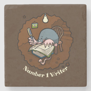 Nummer 1 Writer Niedlich Cartoon Mole Writing in B Steinuntersetzer