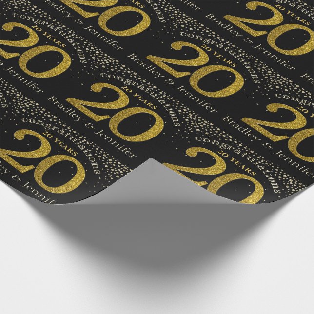 Nummer 20 Glitzer Gold Jubiläumswrapping Paper Geschenkpapier (Ecke)