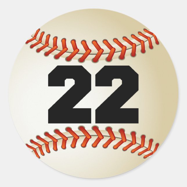 Nummer 22 Baseball Runder Aufkleber (Vorderseite)