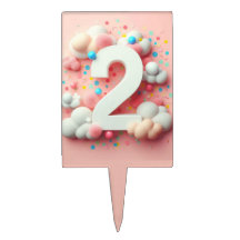 Nummer 2 Cake Topper - Pastel Cloud Design for Bir