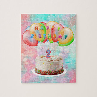 Nummer 2 Candle on Cake, Happy Birthday, farbenfro Puzzle