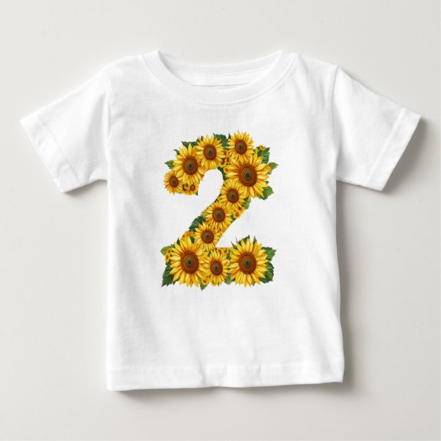 Nummer 2 Sonnenblumen Thema 2 Jahre Alte kleine Mä Baby T-shirt (Vorderseite)
